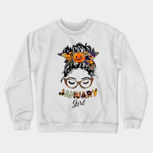 January Girl Halloween Face Wink Eyes Pumpkin Crewneck Sweatshirt